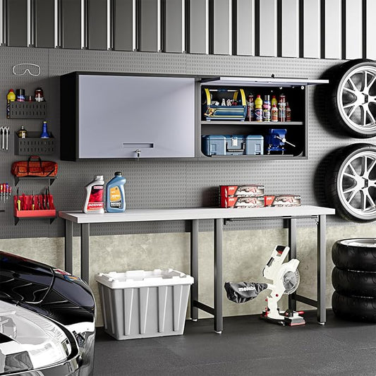 STANI Metal Wall Cabinet for Garage, Floating Garage Storage Wall Mount Shop Cabinet, Upper Storage Trailer Gearbox, Tool Small Wall Steel, Adjustable Shelf, Assembly Required