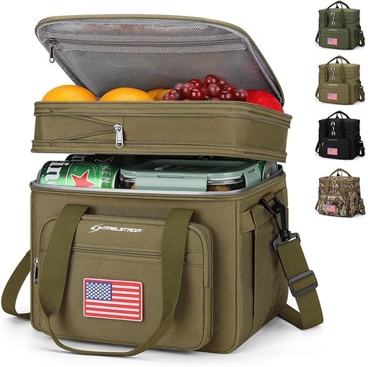 Maelstrom Tactical Lunch Box for Men, 23L Insulated Lunch Bag, Expandable Double Deck Cooler Bag, Lightweight Leakproof Tote Bag With Side Tissue Pocket, Suit For Men and Women, Khaki