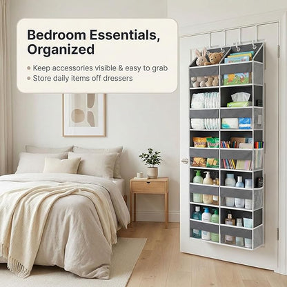 10-Pocket Over the Door Organizer with Heavy-Duty 600D Oxford Fabric, Upgraded Hooks with Silicone Protectors for Dorm, Closet Storage, Bedroom, Bathroom