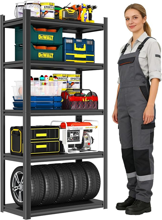 24"W x 12"D Garage Shelving Unit, 2000 lbs Heavy Duty Storage Shelves Easy Assembly 5-Tier Adjustable Metal Steel Utility Shelf Rack for Garage, Basement, Warehouse, 63" H x 23.6"W x 11.8"D