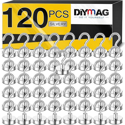DIYMAG Magnetic Hooks, 30Lbs Silver Strong Heavy Duty Cruise Garage Magnet S-Hooks for Classroom, Fridge, Hanging, Cabins, Grill, Kitchen, Garage, Workplace and Office Etc, 120 Pack