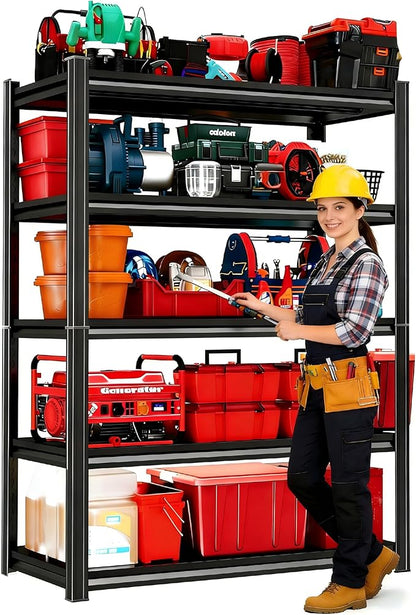 36" W: Father&I 5-Shelf-Rack Industrial Heavy-Dudy Adjustable Metal Garage/Kitchen Storage Shelving Stand Shelves Unit/System Organizer for Basement/Closet/Pantry, 72" H*36W *16" D, Black