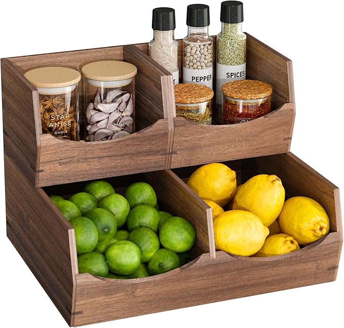Seville Classics Premium Organizer Storage Bins for Kitchen Silverware, Pantry, Closet, Office Desk, Pens, Utensils, Makeup, K Cup, Acacia, Stackable Bin Set (3 Piece)