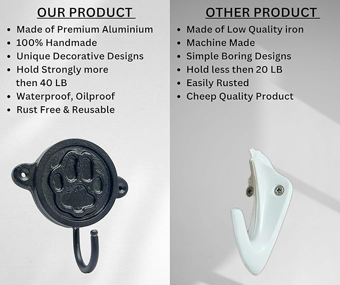Aluminium Paw Print (1-Pack) Single Wall Hooks, Black Dog Themed Hooks for Hanging Leash, Dog Harness, Wall Mount Hanger, Organization Decorative Wall Hook