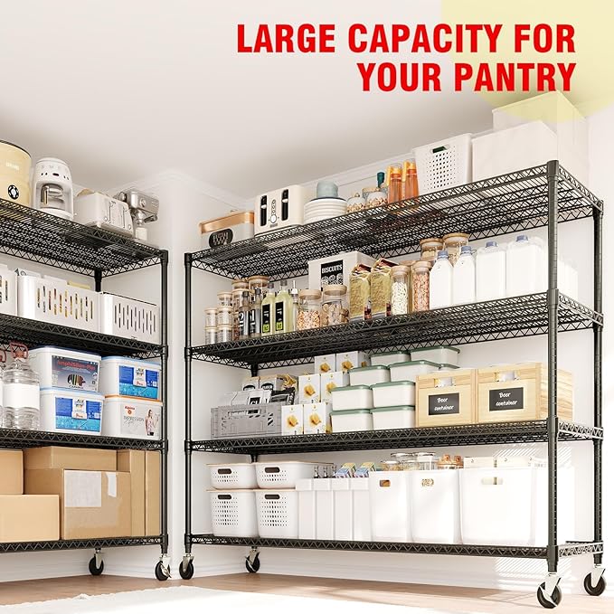 4-Tier Metal Storage Shelving Unit, 2640 Lbs Load Capacity Heavy-Duty Shelf Organizer, Adjustable Wire Rack Shelves for Garage, Pantry & Kitchen, 73.8" h x 59" w x 23.9" d