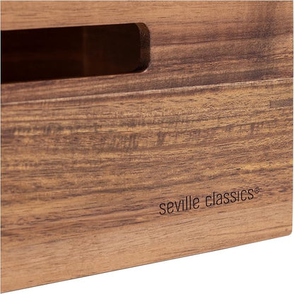 Seville Classics Acacia Wood Premium Organizer Storage Bins for Kitchen Silverware, Pantry, Closet, Office Desk, Pens, Utensils, Makeup, K Cup, Acacia, Stackable Bin Set (4 Piece)