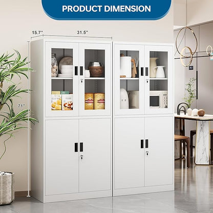 Display Storage Cabinet with Glass Door, 71 Inches Metal Curio Cabinet with 2 Adjustable Shelves, Locking Glass Display Case for Home, Office, Clinic, Pantry, Assemble Required(White)