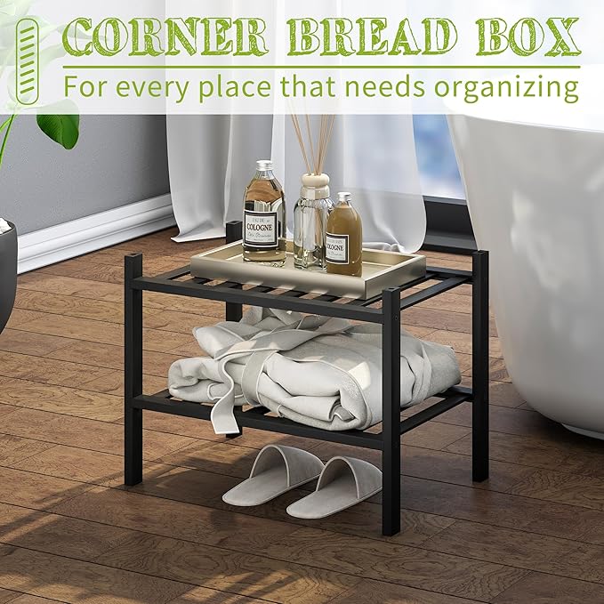 BMOSU 2-Tier Bamboo Small Shoe Rack Premium Stackable Shoe Shelf Storage Organizer for Hallway Closet Living Room Entryway Organizer (Black Bamboo)