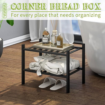 BMOSU 2-Tier Bamboo Small Shoe Rack Premium Stackable Shoe Shelf Storage Organizer for Hallway Closet Living Room Entryway Organizer (Black Bamboo)