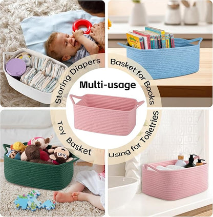 OIAHOMY 7L Woven Basket, Gift Basket Empty with Gift Bags and Ribbons, Rope Baskets for Baby Showers, Storage Baskets with Handles for Nursery, Pet Toy Organizer - White