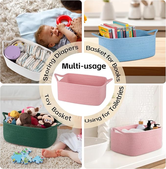 OIAHOMY 19L Woven Basket, Gift Basket Empty with Gift Bags and Ribbons, Rope Baskets for Baby Showers, Storage Baskets with Handles for Nursery, Pet Toy Organizer - White