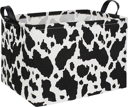 Rectangle Cow Basket Cow Print Storage Bins Cute Canvas Organizer Bin for Bedroom Decor Kids Toys Books, Clothes Shelves Gift Basket(Cow print)