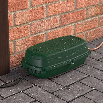 D-Line Weatherproof Electrical Box, Outdoor Extension Socket Box, IP54, 2X Entry and Exit Sections for Ease of Use - Green