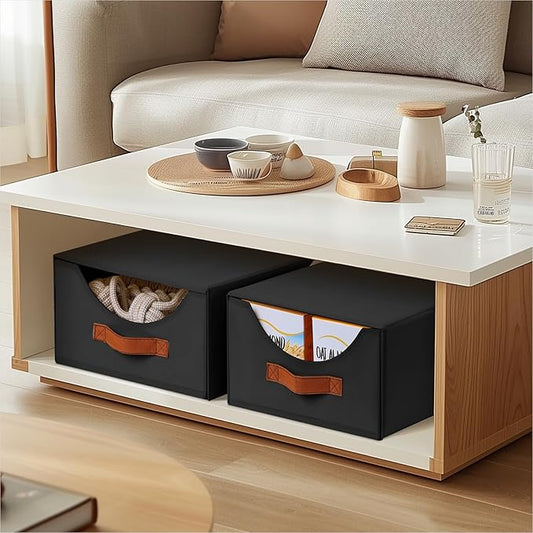 Stackable Storage Drawers - Collapsible Storage Bins with Drawers, 6 Pack Small Closet Organizer Bins, Fabric Pull Out Organizer for Bedroom, Living Room, Dorm, Black