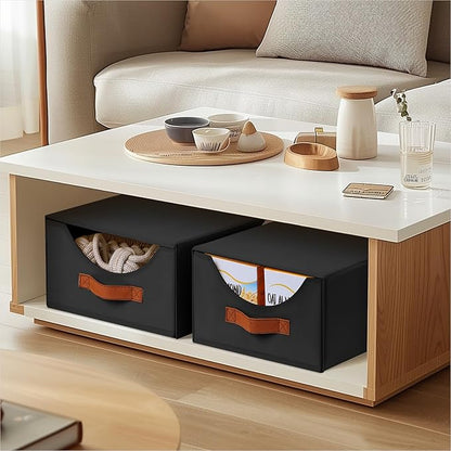 Stackable Storage Drawers - Collapsible Storage Bins with Drawers, 4 Pack Closet Shelf Organizer Basket, Fabric Pull Out Organizer for Bedroom, Living Room, Dorm, Black