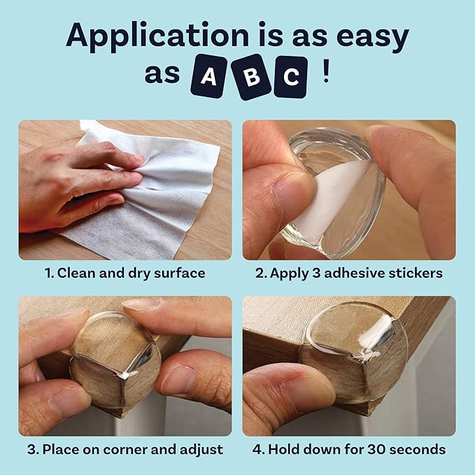 Baby Proofing Corner Protectors Guards - Furniture Edge Protector for Babies & Kids - Safety Guards & Cushions for Table, Desk, Crib, Fireplace, Corners & Edges | Clear, Safe | 12 Bumpers Pack