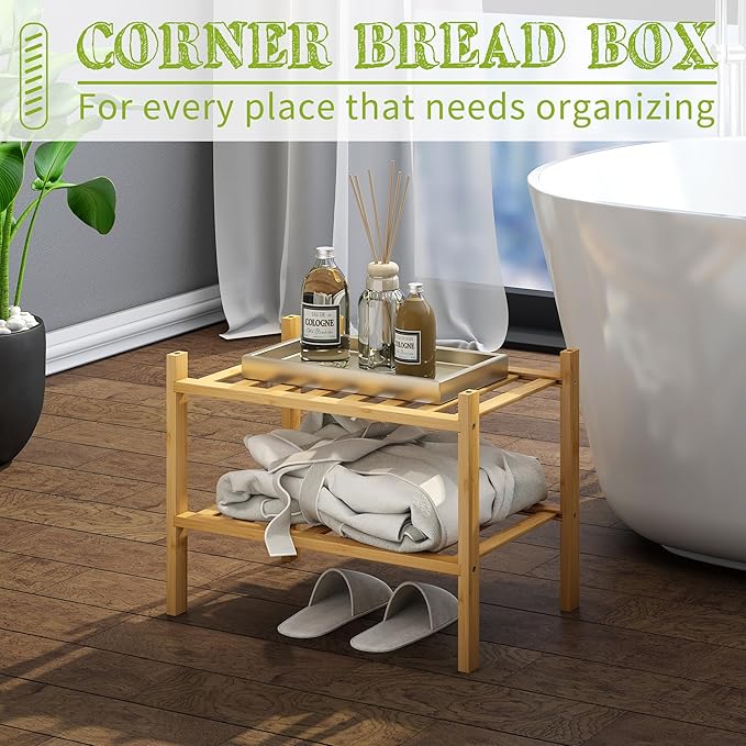 BMOSU 2-Tier Bamboo Small Shoe Rack Premium Stackable Shoe Shelf Storage Organizer for Hallway Closet Living Room Entryway Organizer (Natural Bamboo)