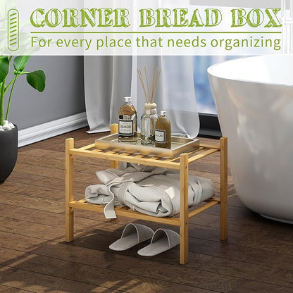 BMOSU 2-Tier Bamboo Small Shoe Rack Premium Stackable Shoe Shelf Storage Organizer for Hallway Closet Living Room Entryway Organizer (Natural Bamboo)