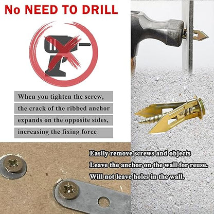 410 PCS Self Drilling Drywall Anchors with Screws Kit - 2 Sizes Sheetrock Anchors & 4 Sizes Zinc Expansion Screws,2025 Upgraded Zinc Plated Steel,No Drill Needed, Holds Up to 66LB on Walls