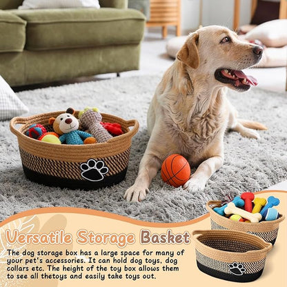 2 Pcs Dog Toy Basket Gift Baskets for Organizing Woven Organizers Cat Toy Bin Cute Dog Paw Rope Storage Organizer with Handle, Cat Holder Container 11.8 x 7.8 x 5.1 Inch