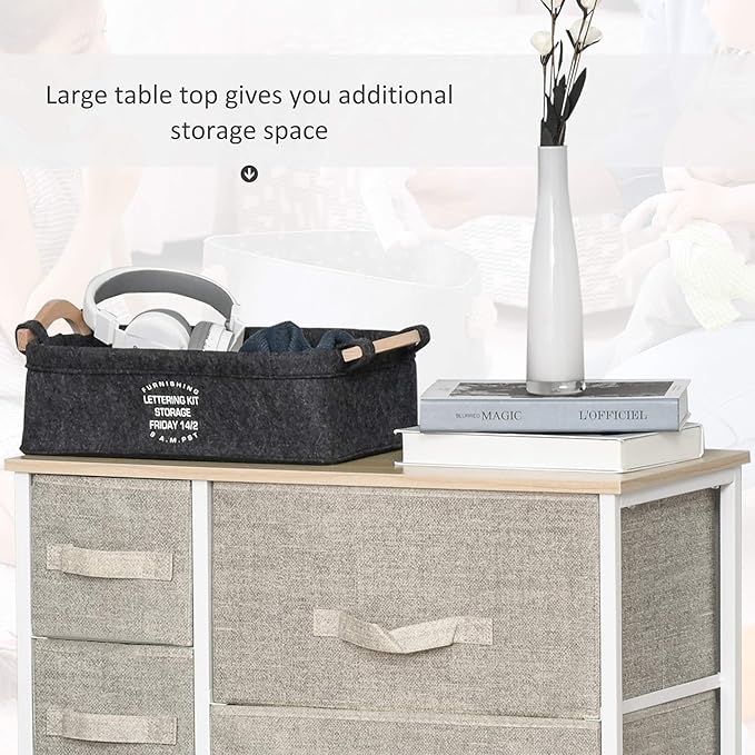 HOMCOM 7-Drawer Dresser Storage Tower Cabinet Organizer Unit, Easy Pull Fabric Bins with Metal Frame for Bedroom, Closets, Light Gray