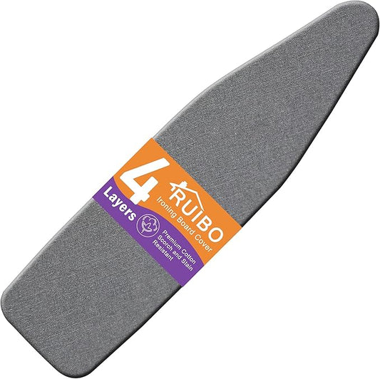 Ruibo Ironing Board Cover and Pad Extra Thick Heavy Duty Padding 4 Layers, Scorch and Stain Resistant,Elastic Edge Fit Standard Size 15x54 Inch/Gray