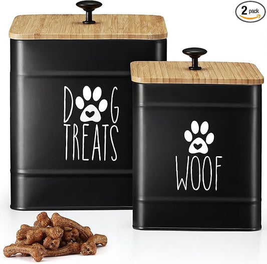 PERFNIQUE Dog Treat Container, Airtight Dog Treat Jar Set of 2, Dog Cookie Jar for kitchen Counter, Pet Treat Container, Dog Treat Canister and Storage, 7.8x6.2 & 7.3x5.5(Black)