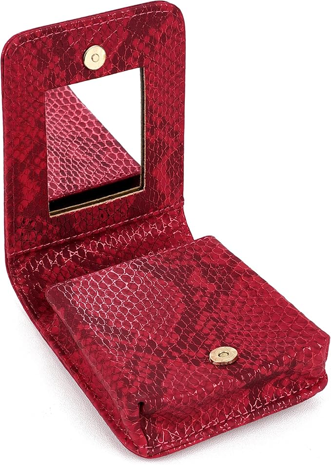 Red Lipstick Holder, Lipstick Case with Mirror, Mini Portable Makeup Holder for Women Girls, for Outside Mini bag Travel Cosmetic Pouch (1Pcs)