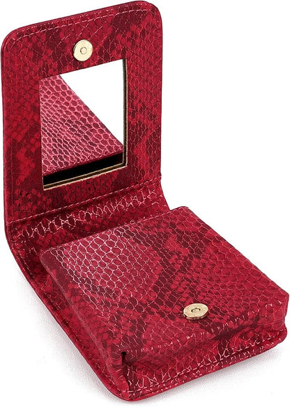 Red Lipstick Holder, Lipstick Case with Mirror, Mini Portable Makeup Holder for Women Girls, for Outside Mini bag Travel Cosmetic Pouch (1Pcs)