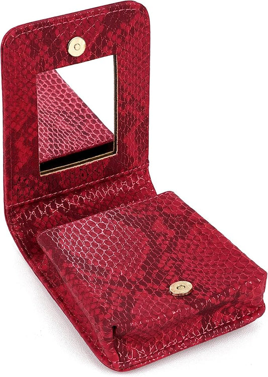Red Lipstick Holder, Lipstick Case with Mirror, Mini Portable Makeup Holder for Women Girls, for Outside Mini bag Travel Cosmetic Pouch (1Pcs)