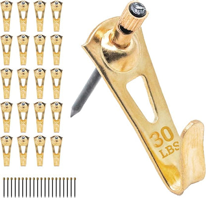 PHS Picture Hanging Hooks - Supports 30 lbs - 100 Pack Plaster Wall Picture Hangers for Frames - Plaster Wall Hangers and Drywall Hooks - Easy to Install Art Hanger and Nails for Hanging Pictures