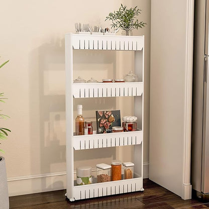 4-Tier Storage Organizer Rack - Plastic Rolling Cart for Office, Dorm, Bedroom, Bathroom, and Laundry Room Organizing by Lavish Home (White)