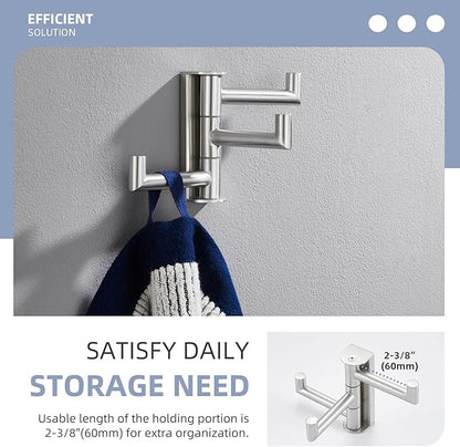 Angle Simple Swivel Towel Hook 3 Arms, SUS304 Stainless Steel Foldable Robe Towel Hook for Bathroom, Wall Coat Holder, Brushed Nickel