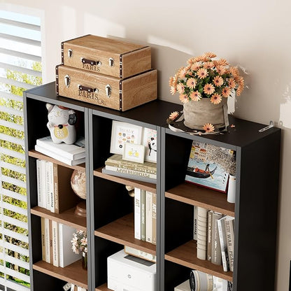 FOTOSOK 8-Tier Media Tower Rack, 11.6 X 9.3 X 71 Inches CD DVD Slim Storage Cabinet with Adjustable Shelves, Tall Narrow Bookcase Display Bookshelf for Home Office, Black/Brown