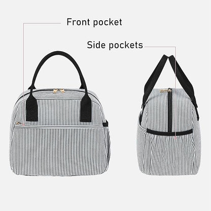 CAMTOP Lunch Box for Women Men Insulated Lunch Bag Lunch Tote Bag Leakproof Thermal Cooler Large Capacity for Travel Work School Picnic (Black white stripes)