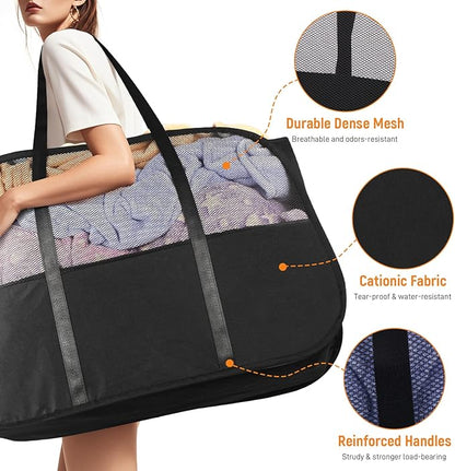 Collapsible Laundry Baskets with Easy Carry Handles, 95L Clothes Hamper for Storage, Foldable Laundry Basket Tear-proof, Large Pop Up Hampers for Laundry, Bedroom, Bathroom, Dorm Black