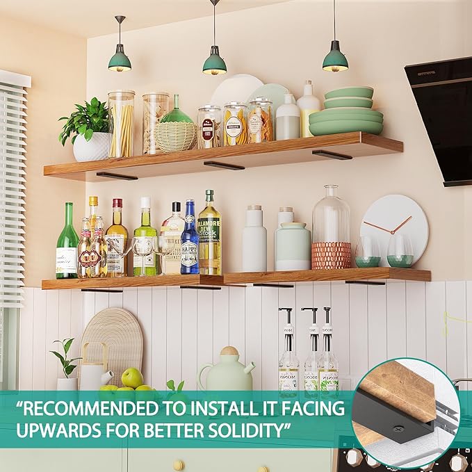 Goovilla Heavy Duty Floating Shelf Brackets 6 Inch for 2×4” Wood Stud, 4 Pack L Brackets for Shelves or Shelving, Black Coated Metal Shelf Hardware with 160 lb. Load Capacity and Easy Installation