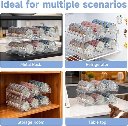 Cat Food Can Organizer,Can Organizer for Pantry,2-Layers Transparent Cat Food Organizer Container Holds 36 (3.5oz) Cans,Canned Cat Food Organizer and Storage for Countertop Kitchen Cabinet