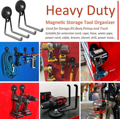 ULIBERMAGNET Magnetic Garage Hook, Cordless Drill Hooks Heavy Duty,Power Tool Organizer,Large Manget with Hooks for Workshop Organization,2 Pack Hook for Drill,Garden Tool(Gray)