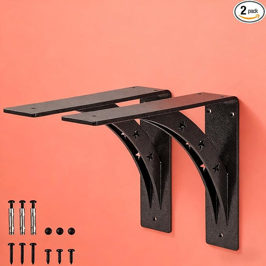 9 inch x 8 inch Heavy Duty Shelf Brackets，max Load 900 LBS,Premium Alloy Metal Mantel Brackets , (Set of 2) Countertop Support Brackets (Black-Metallic Silver)