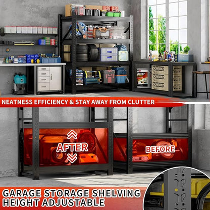3000LBS Garage Storage Shelves, 48" W Garage Shelving Heavy Duty Adjustable Shelving Unit, 4 Tier Metal Utitly Shelves Industrial Shelving for Warehouses,Basement,Black