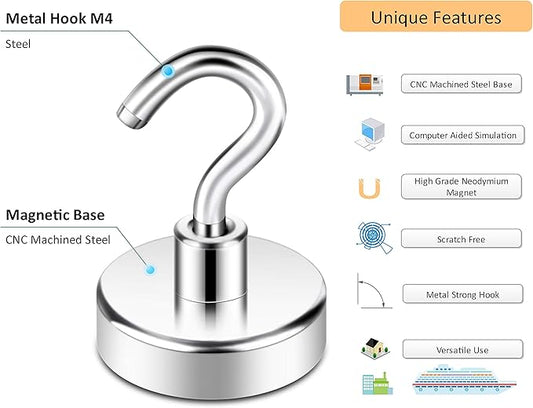 Neosmuk Magnetic Hooks, Heavy Duty 85lb+ Strong Magnet Hook for Cruise Cabins, Cruise Ship Essentials for Hanging, Metal Wall Refrigerator Hangers (Silver, 10 Pack)