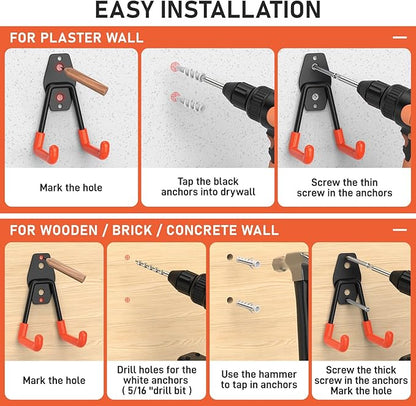 Garage Hooks with Anti-Slip Coating,Heavy Duty Wall Mount Storage Hooks for Hanging Bike,Hose,Ladder,Yard,Garden Tools (42 Pack Orange)