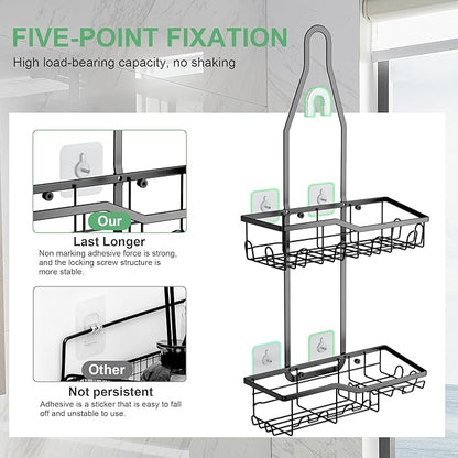 Shower Caddy Hanging,Rustproof Anti-Swing Shower Organizer,2 Tier Hanging Bathroom Caddy Anti-swing and Non-slip,Bathroom Organizer with 18 Hooks for Razor/Sponge