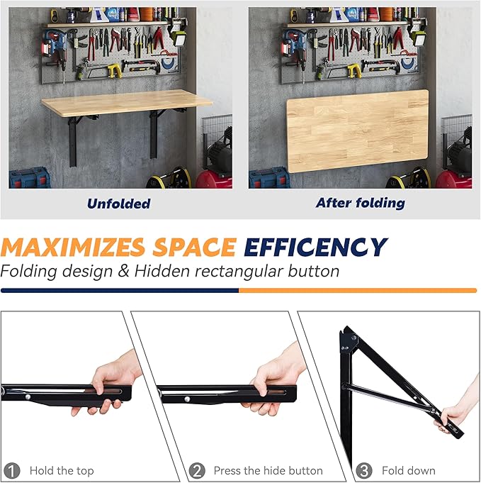 Ultrawall 24 inch Black Sturdy Folding Shelf Brackets, Heavy Duty Adjustable Steel Wall Mounted Collapsible Shelf Bracket, Max Load 550lb