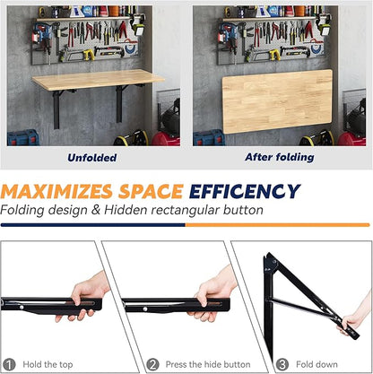 Ultrawall 24 inch Black Sturdy Folding Shelf Brackets, Heavy Duty Adjustable Steel Wall Mounted Collapsible Shelf Bracket, Max Load 550lb