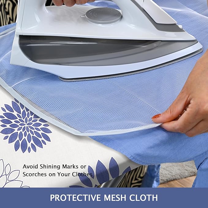 SheeChung Ironing Board Cover and Pad 15" x 49",Iron Board Cover with Elastic Edge & Adjustable Fastener,Cotton Covers Resist Scorching and Staining Extra Thick Padding,Silicone Coating,Dahlia