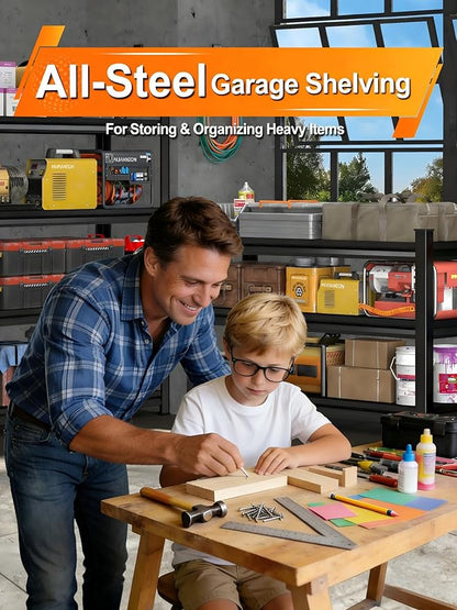 40''W Garage Shelves Heavy Duty - 2,000Lbs Steel Metal Adjustable Utility Storage Shelving Rack Units 40" W x 16" D x 66" H 4 Tier Black