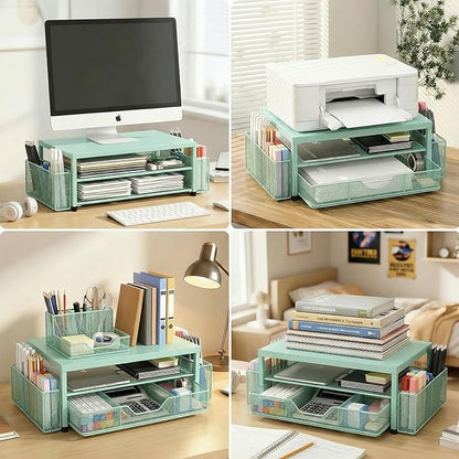 2 Tier Monitor Stand, Computer Monitor Riser, Office Desk Accessories, Desk Organizer Desk Shelf Printer Stand, Green