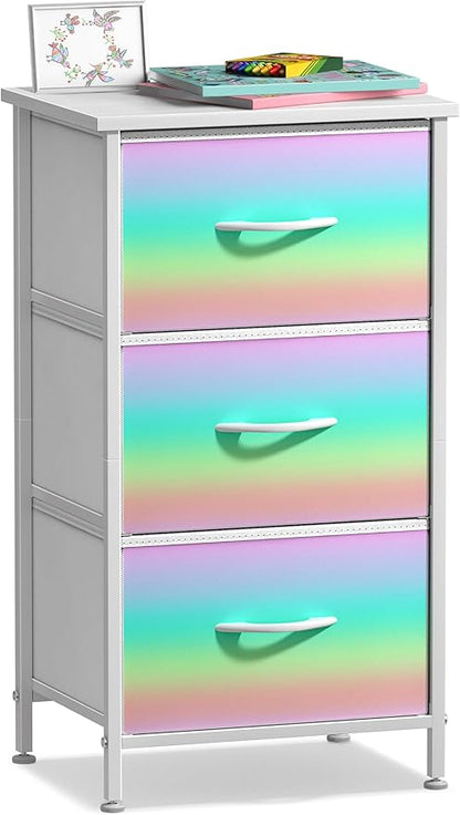 Sorbus Nightstand with 3 Drawers - Bedside Furniture & Accent End Table Chest for Home, Bedroom Accessories, Office, College Dorm, Steel Frame, Wood Top, Pastel Fabric Bins